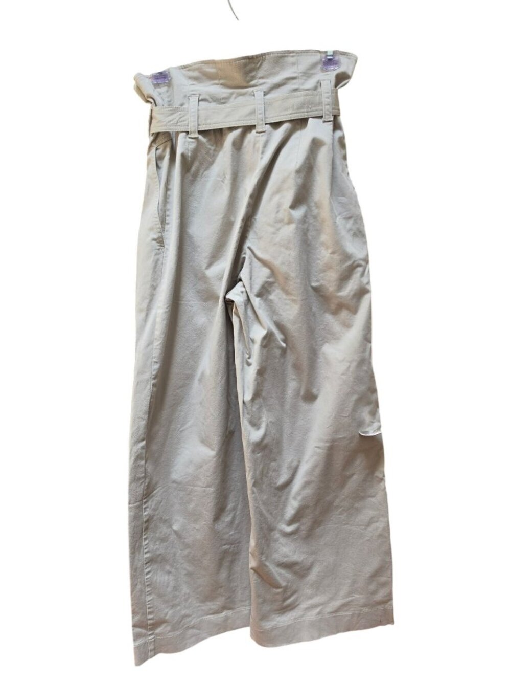 Monosuit Paperbag Wide Leg Pants Beige High Rise Belted Cotton Blend EU Made - Picture 2 of 9
